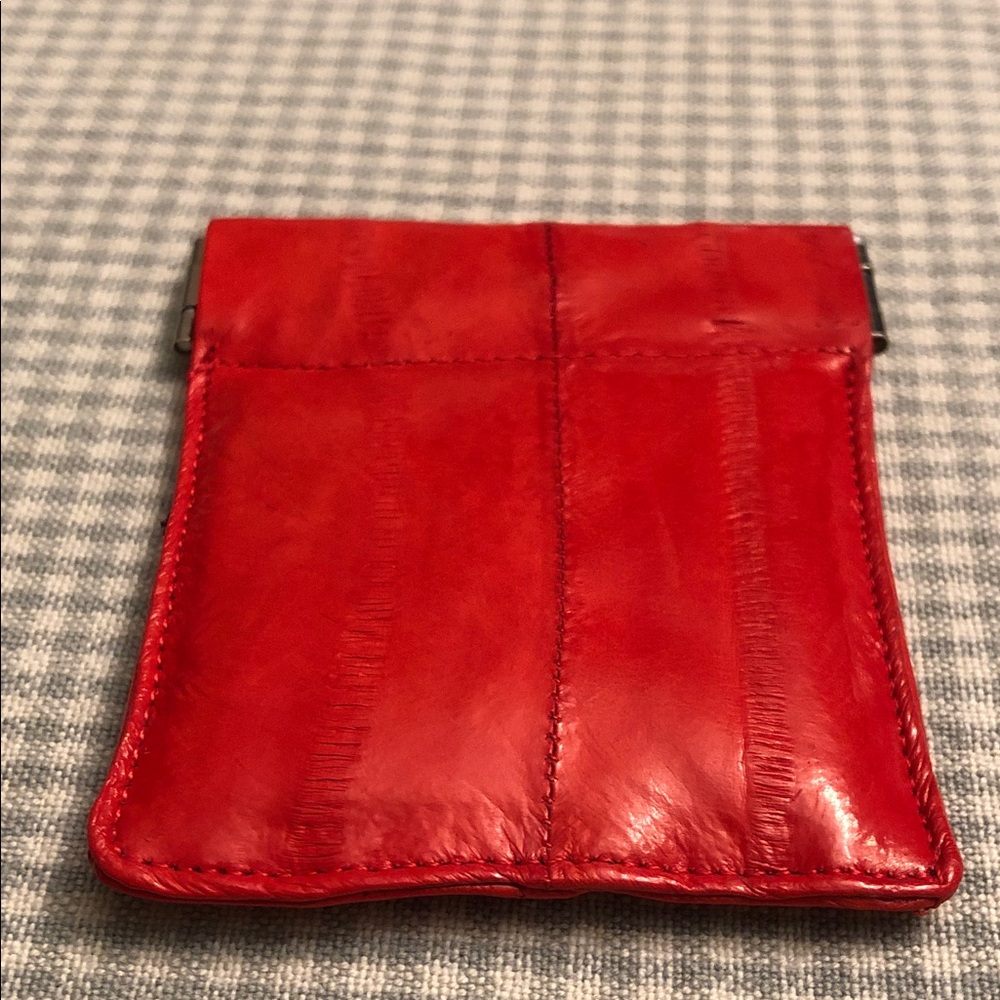 Genuine Eel Skin Squeeze Pouch Red Unisex Exotic Made in Korea Coin Keys #645